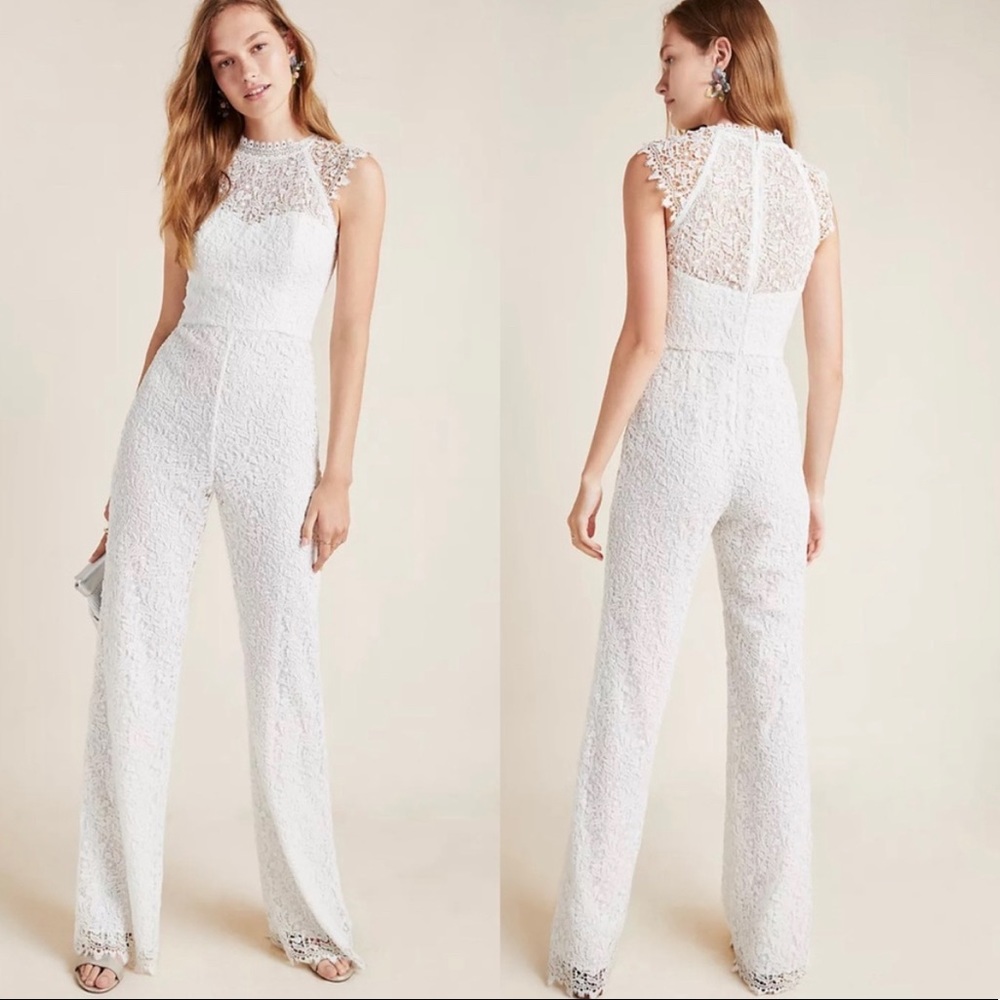 Monique Lhuillier Cap Sleeve Lace Jumpsuit
